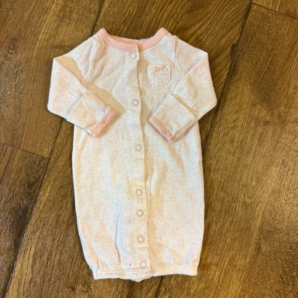 Carters Baby Girl Preemie Outfit Pink White Bow Snaps Into Gown Clothes Snaps